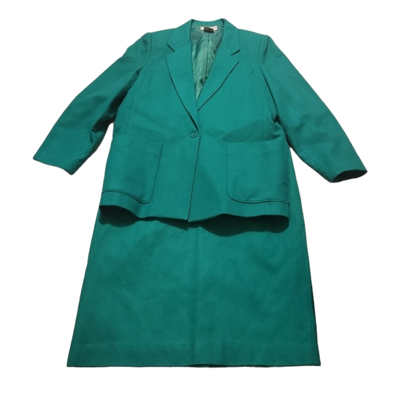 Green vtg Blazer Skirt Set - Picture 1 of 16